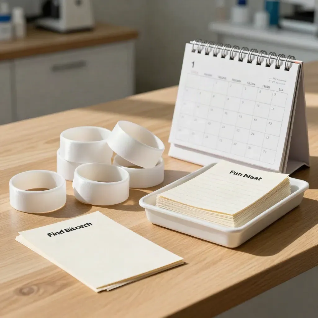 Wristbands, face-down job cards, and a weekly calendar block on a bright resource tray